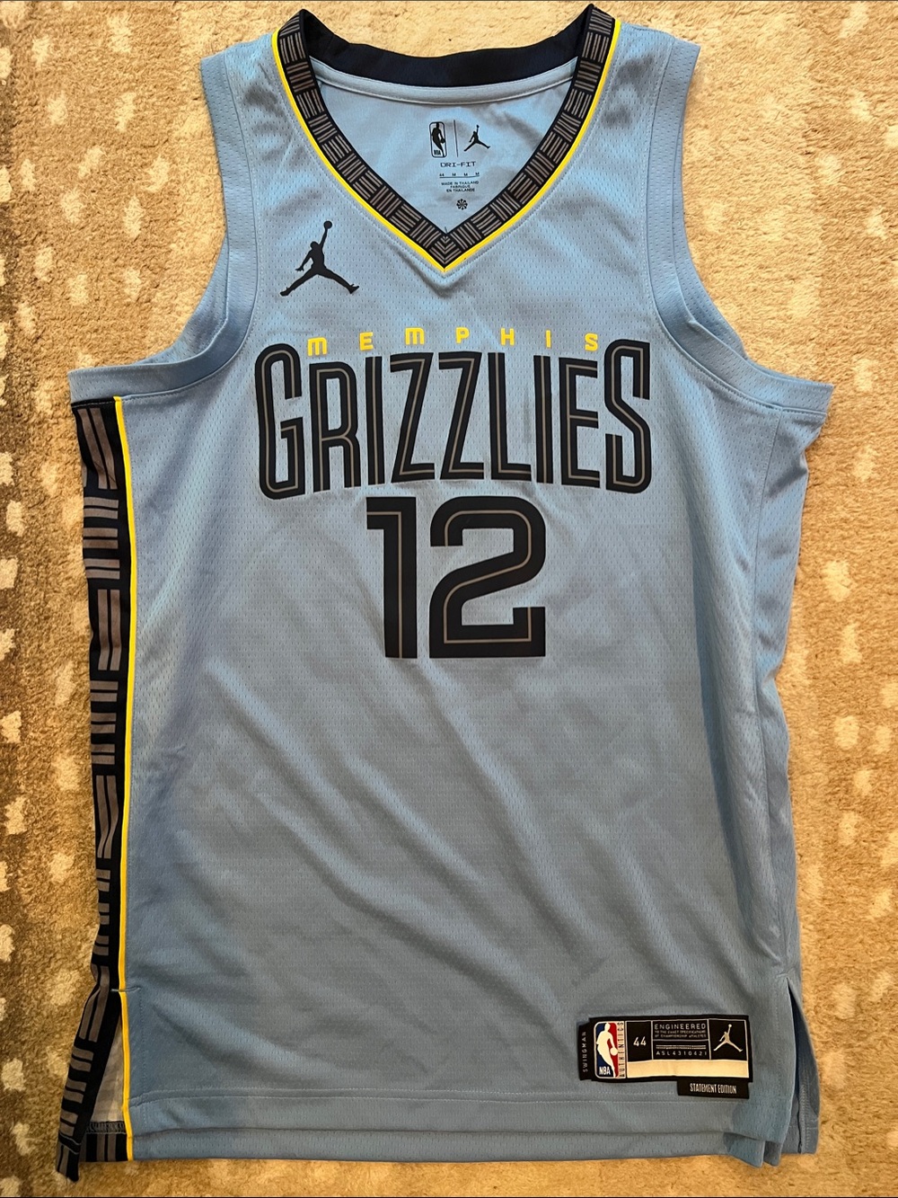 NBA Memphis Grizzlies #12 MORANT Jersey with Yellow Accents